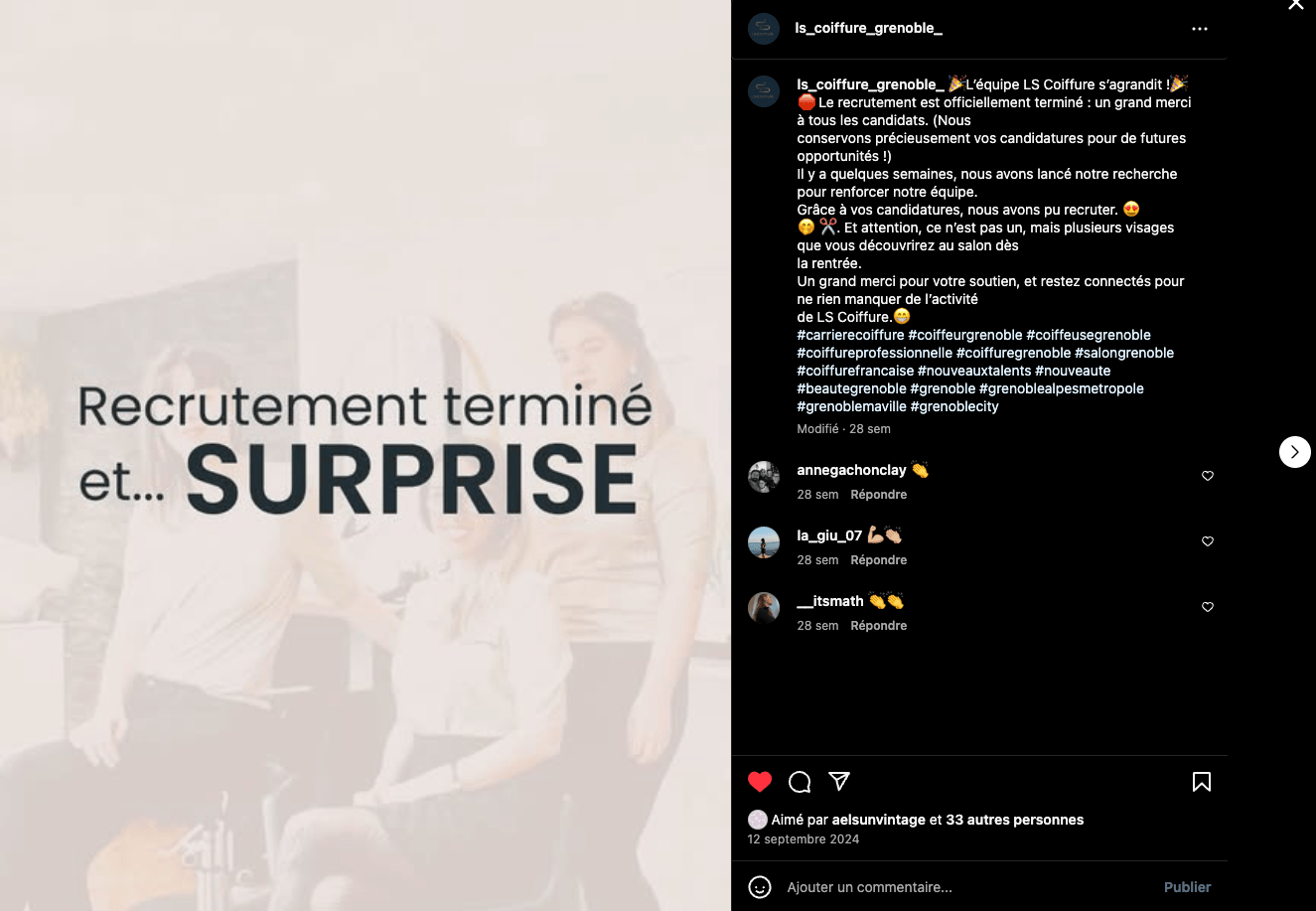 LS COIFFURE Grenoble - Post instagram - Recrutement-min